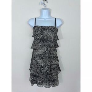 BCBGMaxAzria snake print silk tiered mini dress.